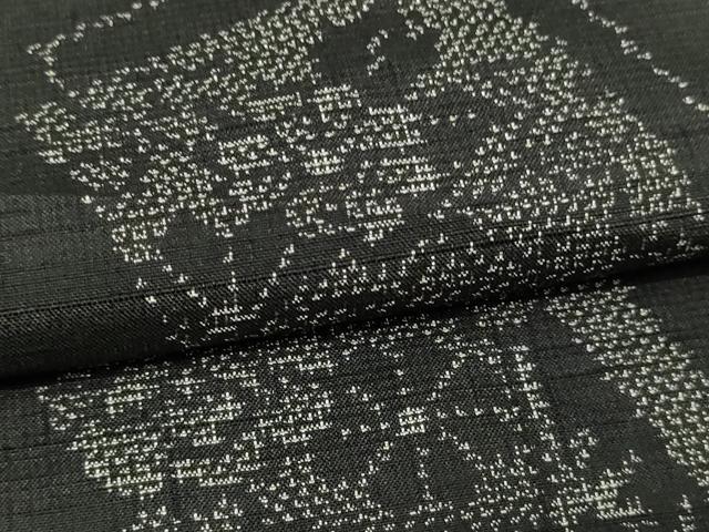 平和屋着物▽上質な紬 単衣 草花文 黒地 正絹 逸品 DAAV9873sf