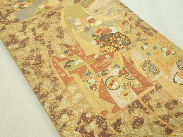 平和屋着物▼六通柄袋帯 唐織 作家物 慶長小袖紋 金糸 正絹 逸品 DAAV9880sf
