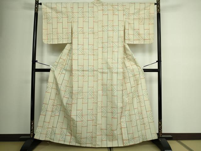 平和屋着物▽上質な紬 単衣 格子 正絹 逸品 未使用 DAAV9916sf