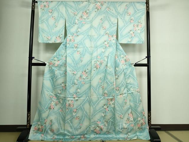 平和屋着物▽上質な小紋 単衣 枝花文 正絹 逸品 DAAV9925sf