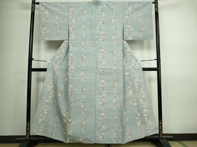 平和屋着物▽上質な紬 単衣 草花間道 正絹 逸品 DAAV9951sf