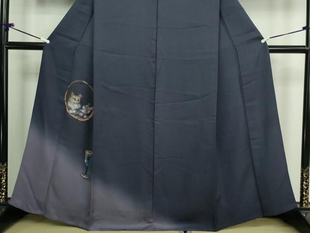 平和屋着物▽訪問着 単衣 手描き 猫 グラス 暈し染め 金彩 正絹 逸品 DAAV9954sf