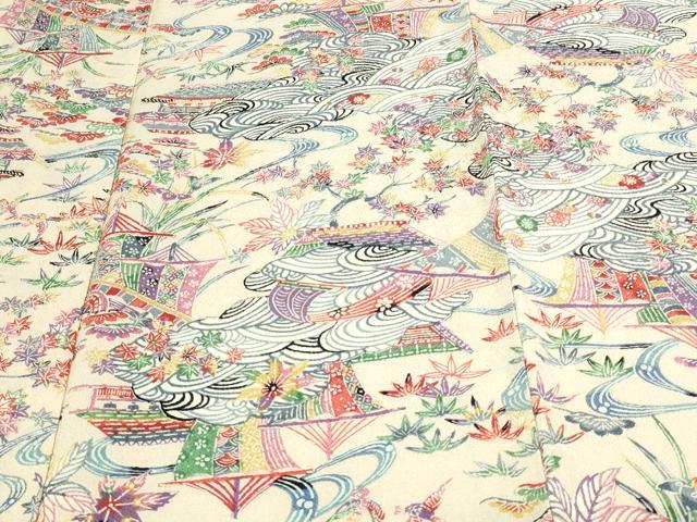 平和屋着物▽上質な小紋 単衣 型染め 風景文 鬼しぼ縮緬 正絹 逸品 DAAV9955sf