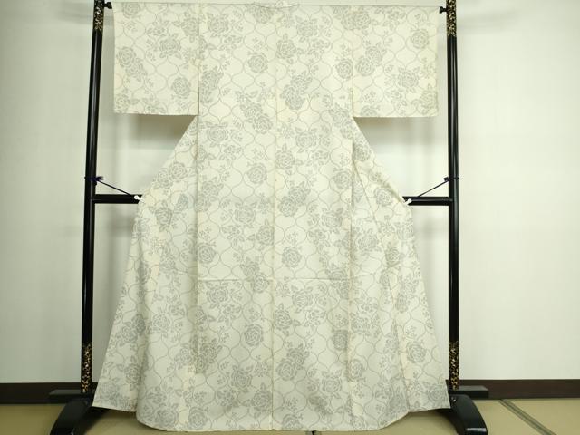 平和屋着物▽結城ちぢみ 単衣 110亀甲 結織苑 薔薇 証紙付き 正絹 逸品 DAAV9971sf