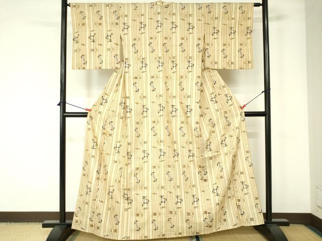 平和屋着物▽上質な紬 単衣 絣文様 正絹 逸品 DAAW0234op