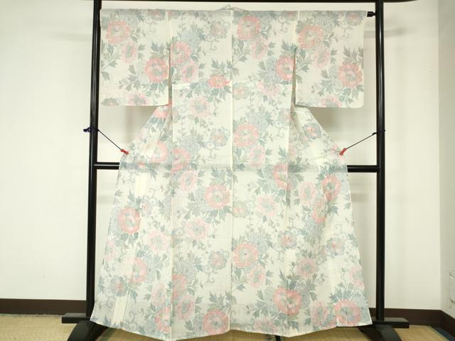 平和屋着物*夏物 本場小千谷ちぢみ 牡丹 麻 逸品 DAAW0288op