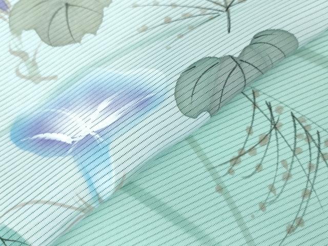 平和屋着物*夏物 訪問着 絽 手描き 朝顔 アサガオ 暈し染め ロング丈 正絹 逸品 DAAW0416op