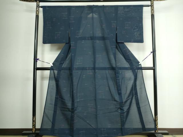 平和屋着物*夏物 紗紬 幾何学文様 正絹 逸品 未使用 DAAW0594op