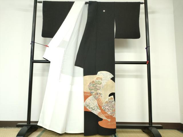 平和屋着物■豪華黒留袖 駒刺繍 風景文 金彩 正絹 逸品 DAAW0935op