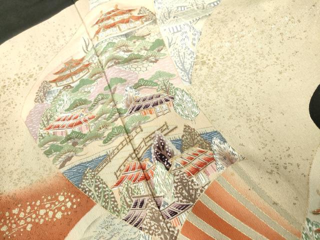 平和屋着物■豪華黒留袖 駒刺繍 風景文 金彩 正絹 逸品 DAAW0935op