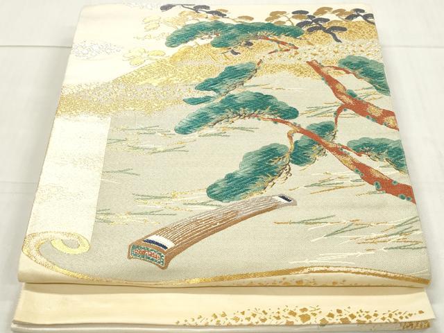 平和屋着物◎六通柄袋帯 唐織 箔散らし枝松文 金銀糸 正絹 逸品 DAAW1003qa