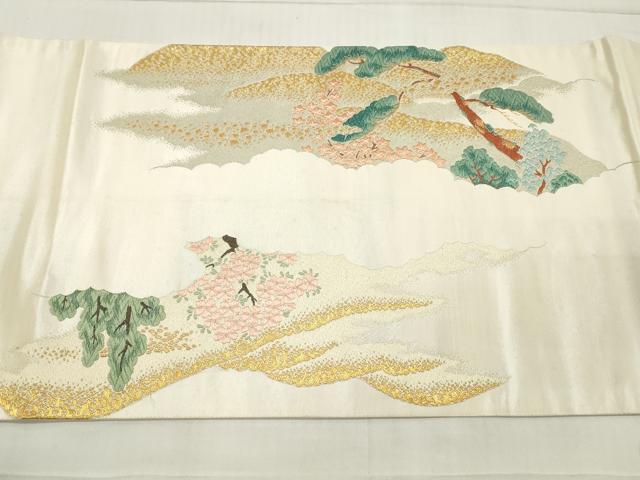 平和屋着物◎六通柄袋帯 唐織 箔散らし枝松文 金銀糸 正絹 逸品 DAAW1003qa