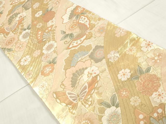 平和屋着物◎佐賀錦 六通柄袋帯 花蝶文 金銀糸 正絹 逸品 DAAW1006qa