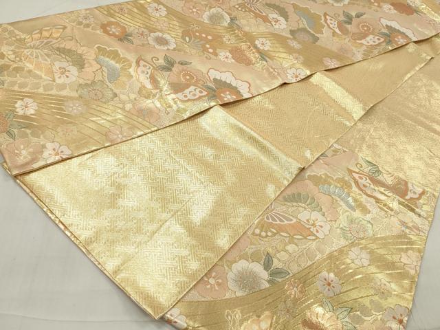 平和屋着物◎佐賀錦 六通柄袋帯 花蝶文 金銀糸 正絹 逸品 DAAW1006qa