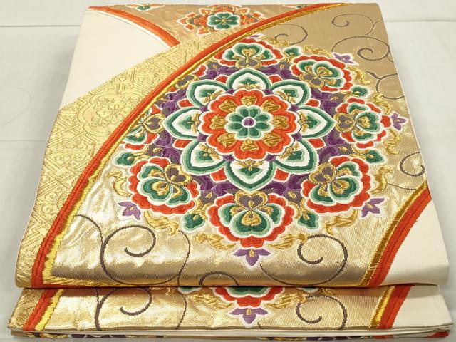 平和屋着物◎六通柄袋帯 唐織 正倉院花文 金糸 正絹 逸品 DAAW1017qa