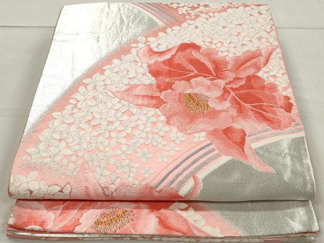 平和屋着物◎六通柄袋帯 唐織 花尽くし 銀つづれ 金銀糸 正絹 逸品 DAAW1028qa