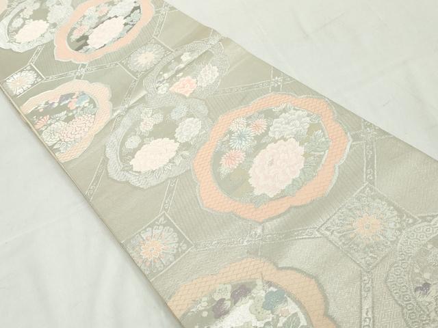 平和屋着物◎六通柄袋帯 唐織 天井花文 正絹 逸品 DAAW1040qa