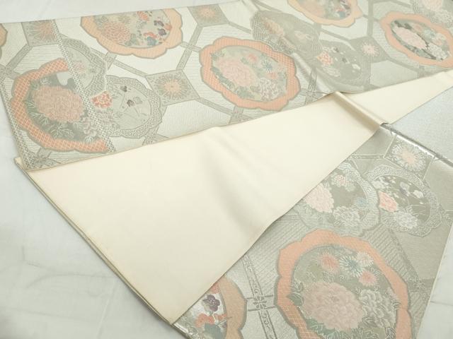 平和屋着物◎六通柄袋帯 唐織 天井花文 正絹 逸品 DAAW1040qa
