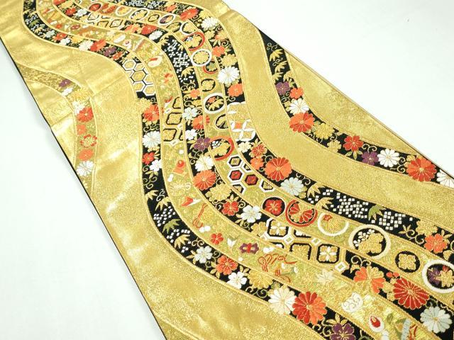 平和屋着物◎六通柄袋帯 唐織 吉祥花丸文 金糸 正絹 逸品 DAAW1086qa