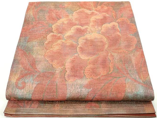 平和屋着物◎六通柄袋帯 枝花文 金糸 正絹 逸品 DAAW1113qa