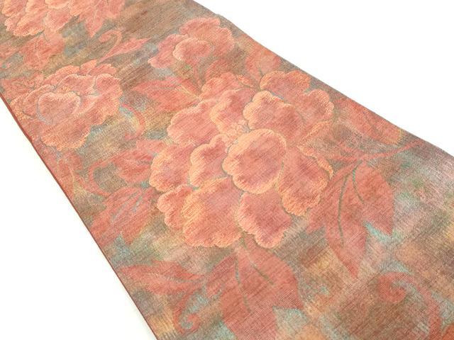 平和屋着物◎六通柄袋帯 枝花文 金糸 正絹 逸品 DAAW1113qa