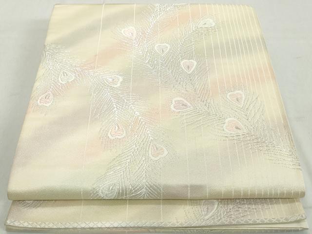 平和屋着物◎六通柄袋帯 孔雀羽文 銀糸 正絹 逸品 DAAW1124qa