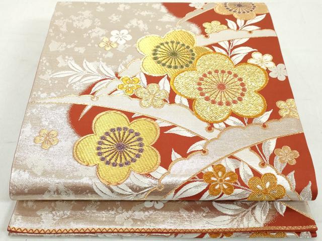 平和屋着物◎六通柄袋帯 雪芝梅文 金銀糸 正絹 逸品 DAAW1141qa