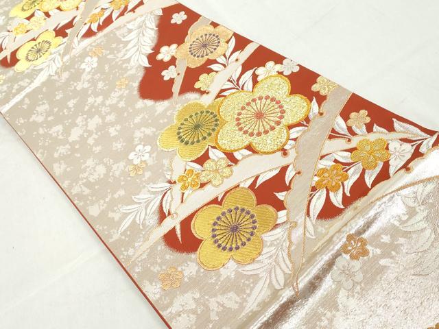 平和屋着物◎六通柄袋帯 雪芝梅文 金銀糸 正絹 逸品 DAAW1141qa