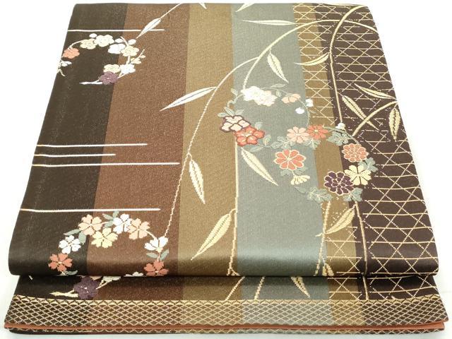平和屋着物◎六通柄袋帯 唐織 花丸間道 金糸 正絹 逸品 DAAW1152qa