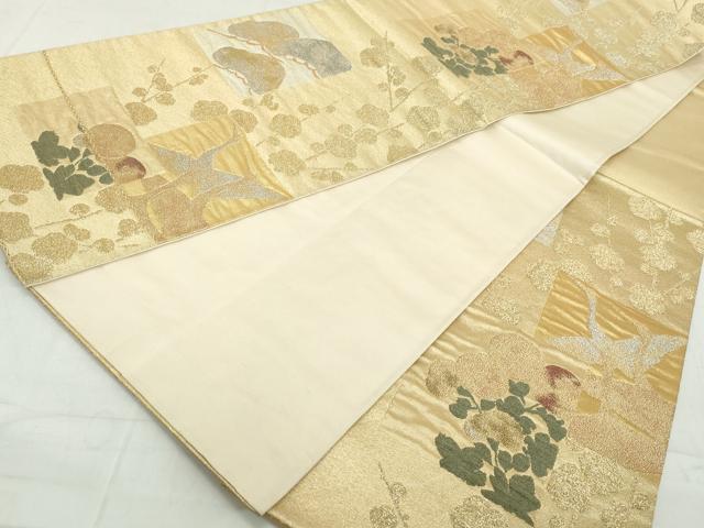 平和屋着物◎六通柄袋帯 飛鶴枝梅文 金銀糸 正絹 逸品 DAAW1176qa