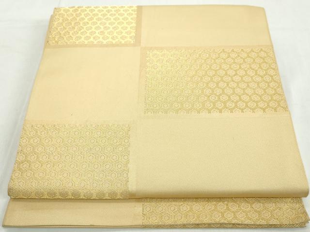 平和屋着物◎六通柄 本袋帯 変わり市松丸文 金糸 正絹 逸品 DAAW1198qa