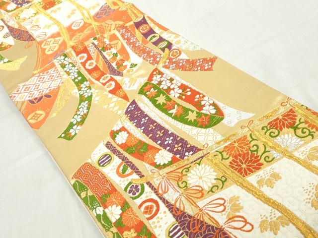 平和屋着物◎六通柄袋帯 唐織 几帳花文 金銀糸 正絹 逸品 DAAW1219qa
