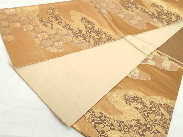 平和屋着物◎六通柄袋帯 道長花鳥文 金糸 正絹 逸品 DAAW1221qa