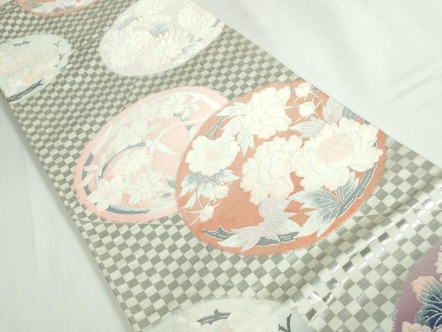 平和屋着物◎六通柄袋帯 唐織 枝梅丸文 銀糸 正絹 逸品 DAAW1313qa
