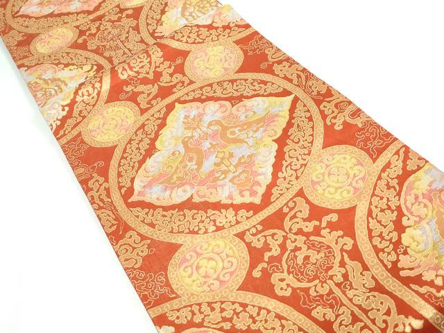 平和屋着物◎六通柄袋帯 向い鳥丸文 金糸 正絹 逸品 DAAW1319qa
