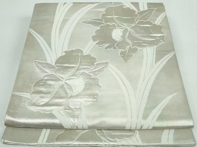 平和屋着物◎六通柄袋帯 唐織 草花文 銀糸 正絹 逸品 DAAW1331qa