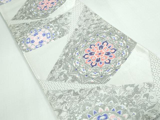 平和屋着物◎六通柄袋帯 唐織 正倉院花文 銀糸 正絹 逸品 DAAW1332qa