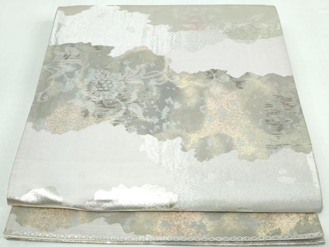 平和屋着物◎六通柄袋帯 道長更紗花文 銀糸 正絹 逸品 DAAW1340qa