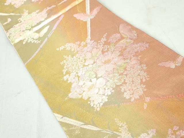 平和屋着物◎佐賀錦 六通柄袋帯 花蝶文 金糸 正絹 逸品 DAAW1342qa