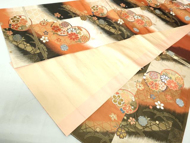 平和屋着物◎六通柄袋帯 唐織 雪芝花丸文 金糸 正絹 逸品 DAAW1343qa