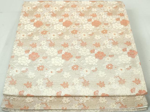 平和屋着物◎六通柄袋帯 草花文 牡丹 菊 楓 金銀糸 正絹 逸品 DAAW1355qa