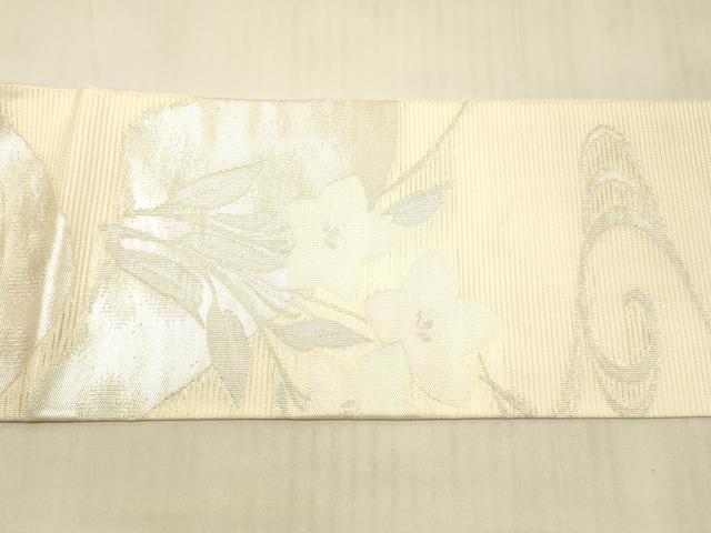 平和屋着物*夏物 九寸名古屋帯 流水草花文 銀糸 正絹 逸品 DAAW1647cm