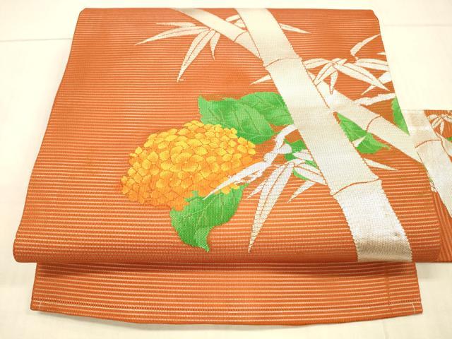 平和屋着物*夏物 九寸名古屋帯 笹竹紫陽花文 銀糸 正絹 逸品 DAAW1723cm