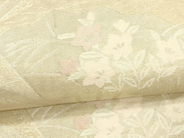 平和屋着物*夏物 六通柄袋帯 扇面草花文 銀糸 正絹 逸品 DAAW1931cm