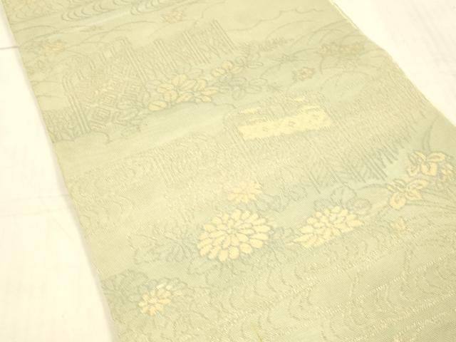 平和屋着物*夏物 六通柄袋帯 流水籬草花文 金糸 正絹 逸品 DAAW1937cm