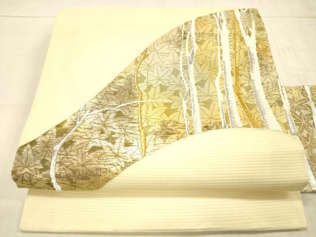 平和屋着物*夏物 九寸名古屋帯 樹林楓文 金銀糸 正絹 逸品 DAAW1942cm