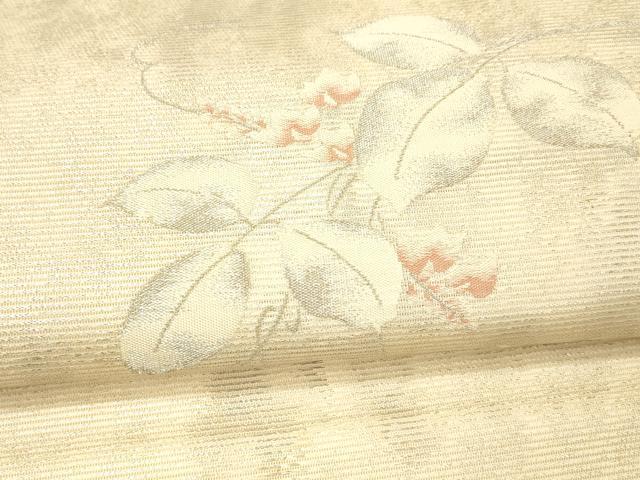 平和屋着物*夏物 九寸名古屋帯 蔦の葉文 萩 銀糸 正絹 逸品 DAAW1943cm