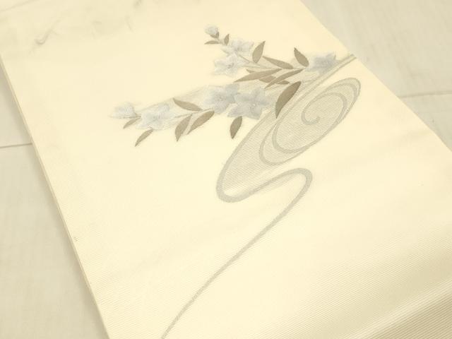 平和屋着物*夏物 九寸開き名古屋帯 流水草花文 桔梗 銀糸 正絹 逸品 DAAW1946cm