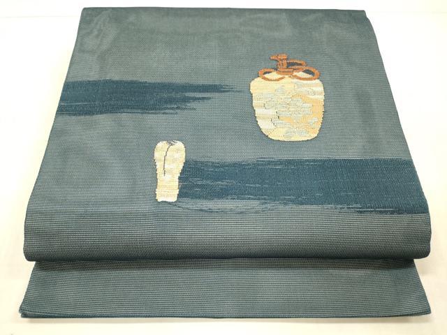 平和屋着物*夏物 九寸開き名古屋帯 器物花文 仕覆 金銀糸 正絹 逸品 DAAW1947cm