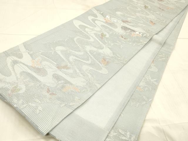 平和屋着物*夏物 六通柄袋帯 流水舞蝶草葉文 銀糸 DAAW1971cm